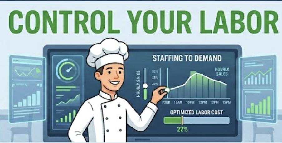 A restaurant P&L sheet with food costs and gas prices highlighted in red, and the labor scheduling line circled in green — showing labor as the controllable variable in a tight-margin environment