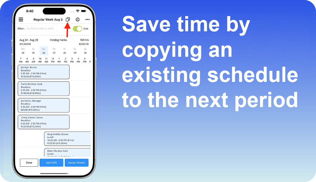 Copy an existing schedule to the next period