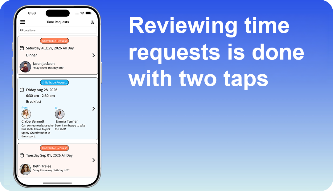 Reviewing time requests is done with two taps