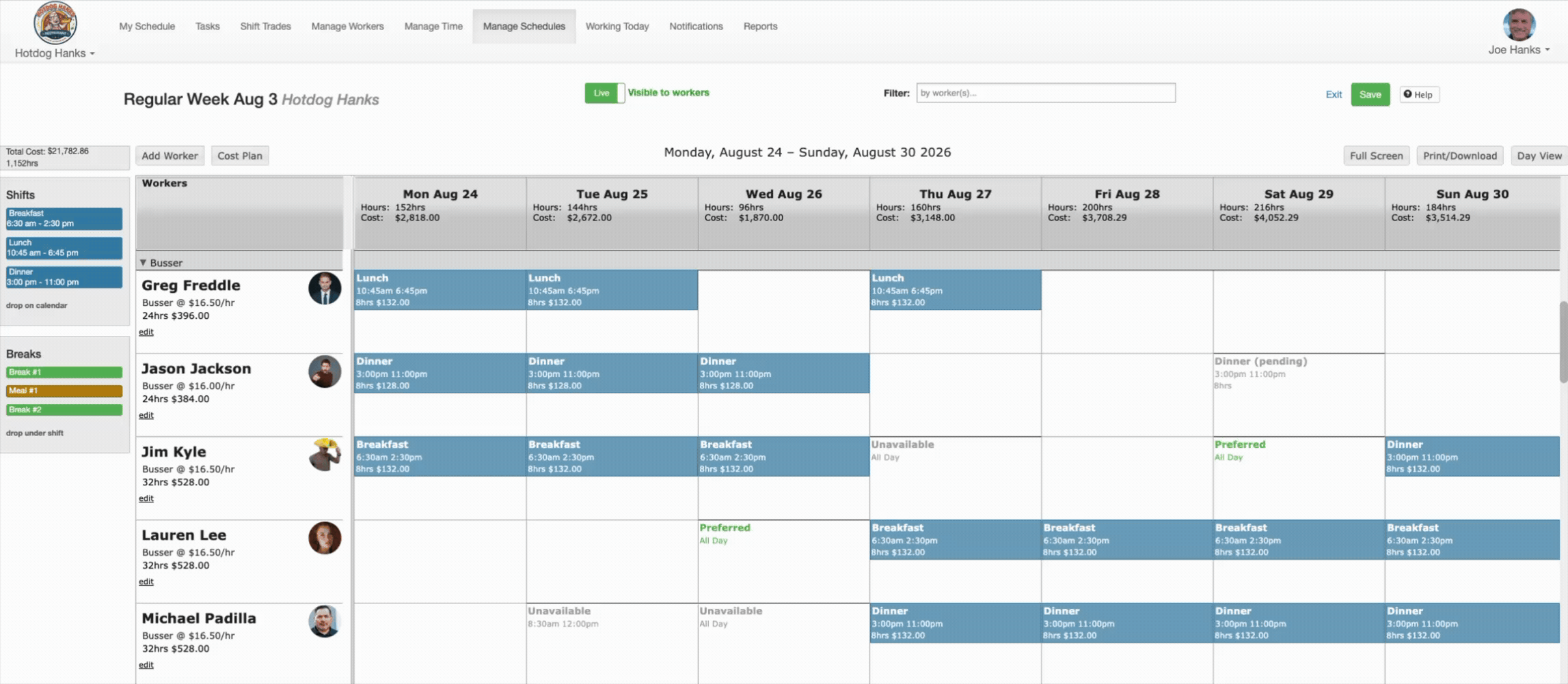 Release a shift to be offered for pick up by another worker