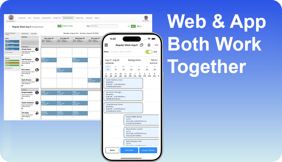 Both Web and App work together for scheduling anywhere