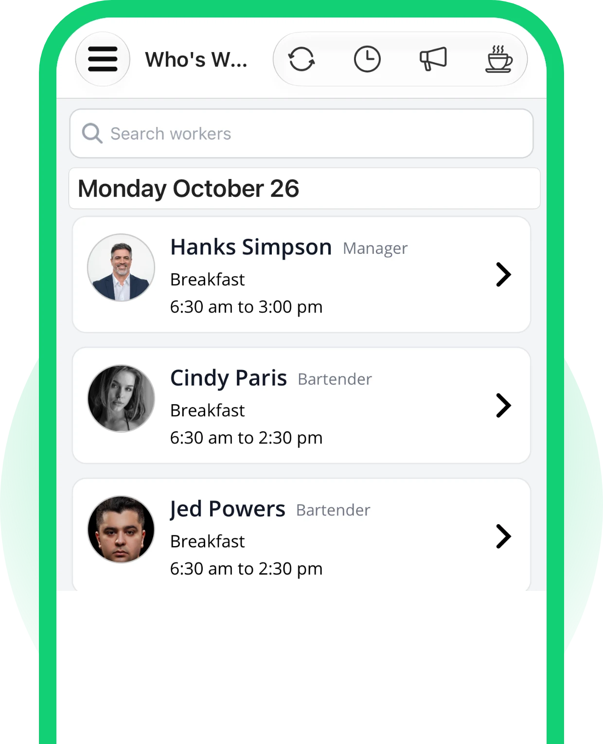 Who's Working in the Schedules Made Simple app