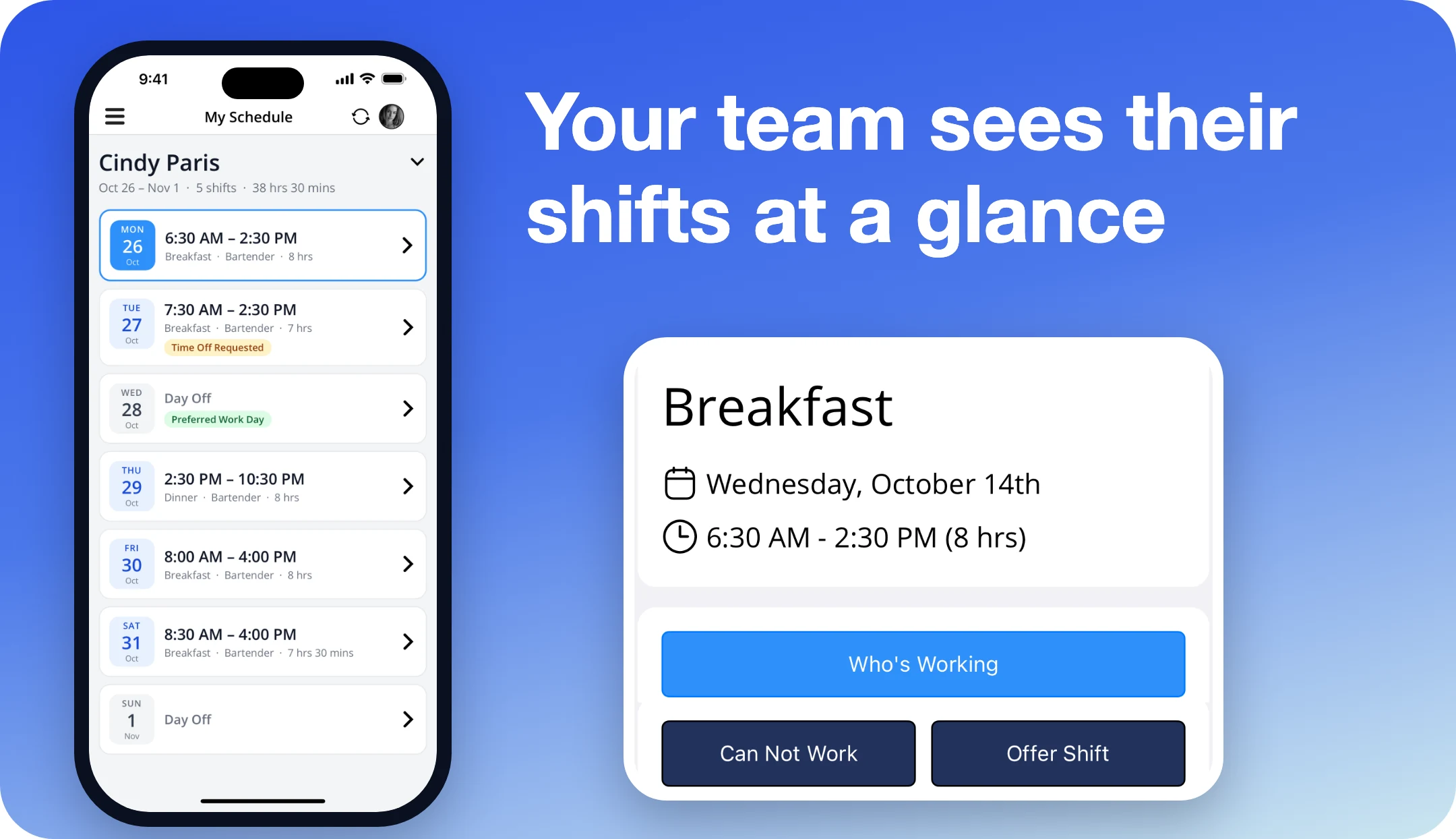 A worker's My Schedule screen with the week's shifts